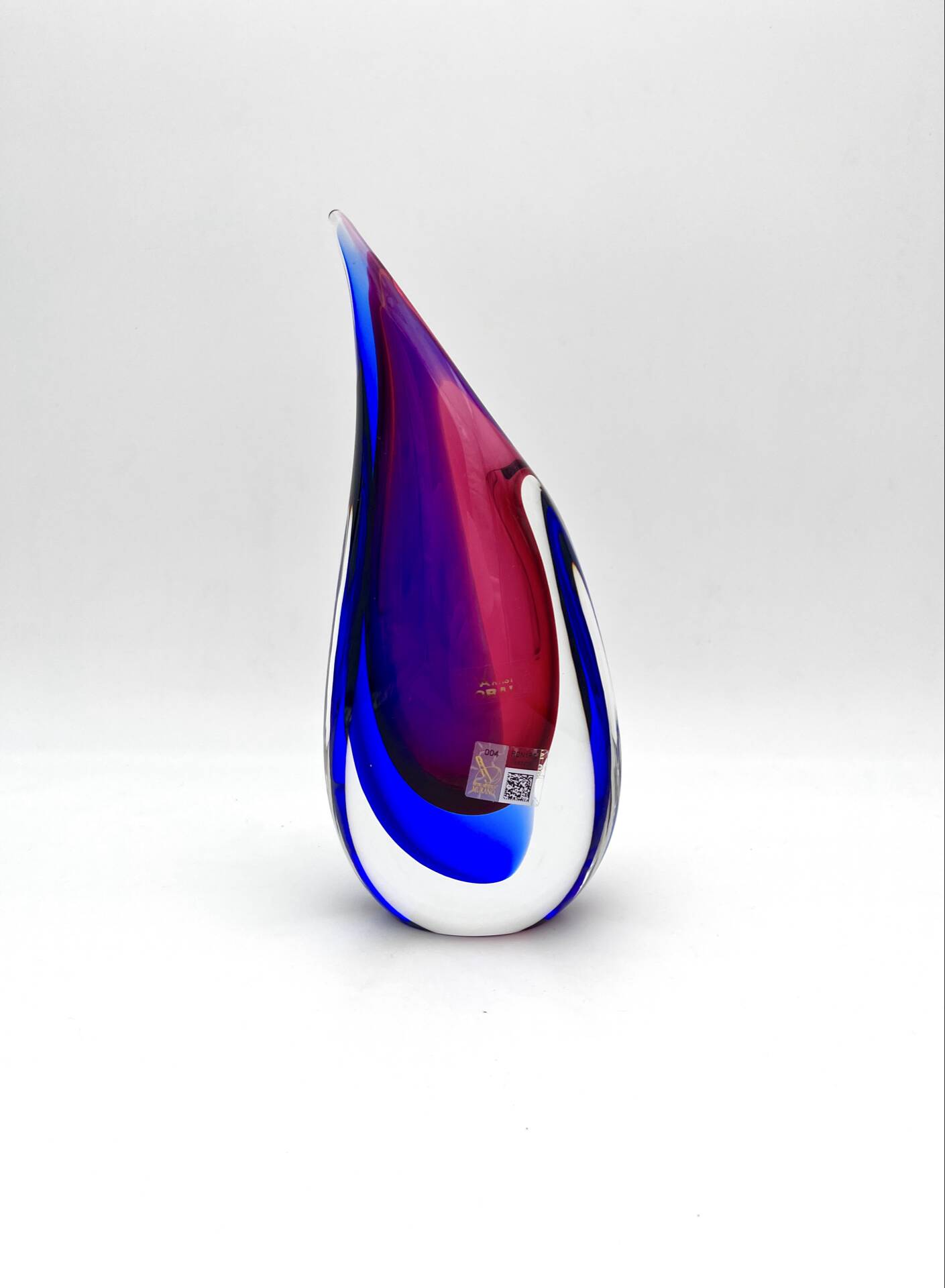 Vase Luigi Onesto Oball Sommerso Flame Blue Magenta 25cm 1.78kg Label