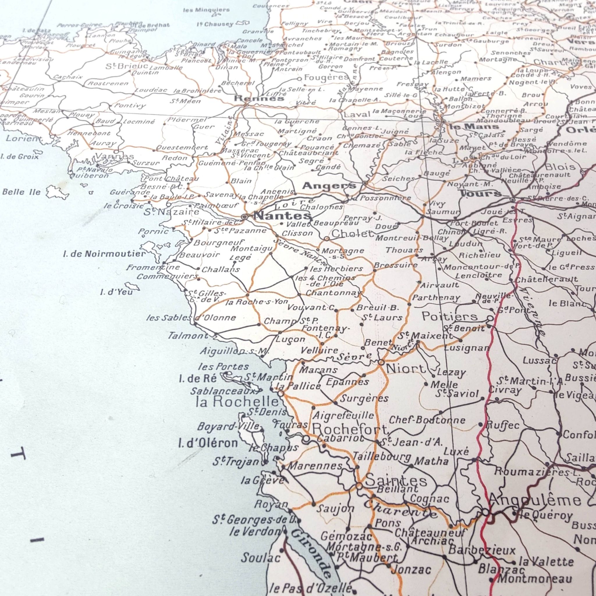 Old map of France in 1950, 43x43cm.