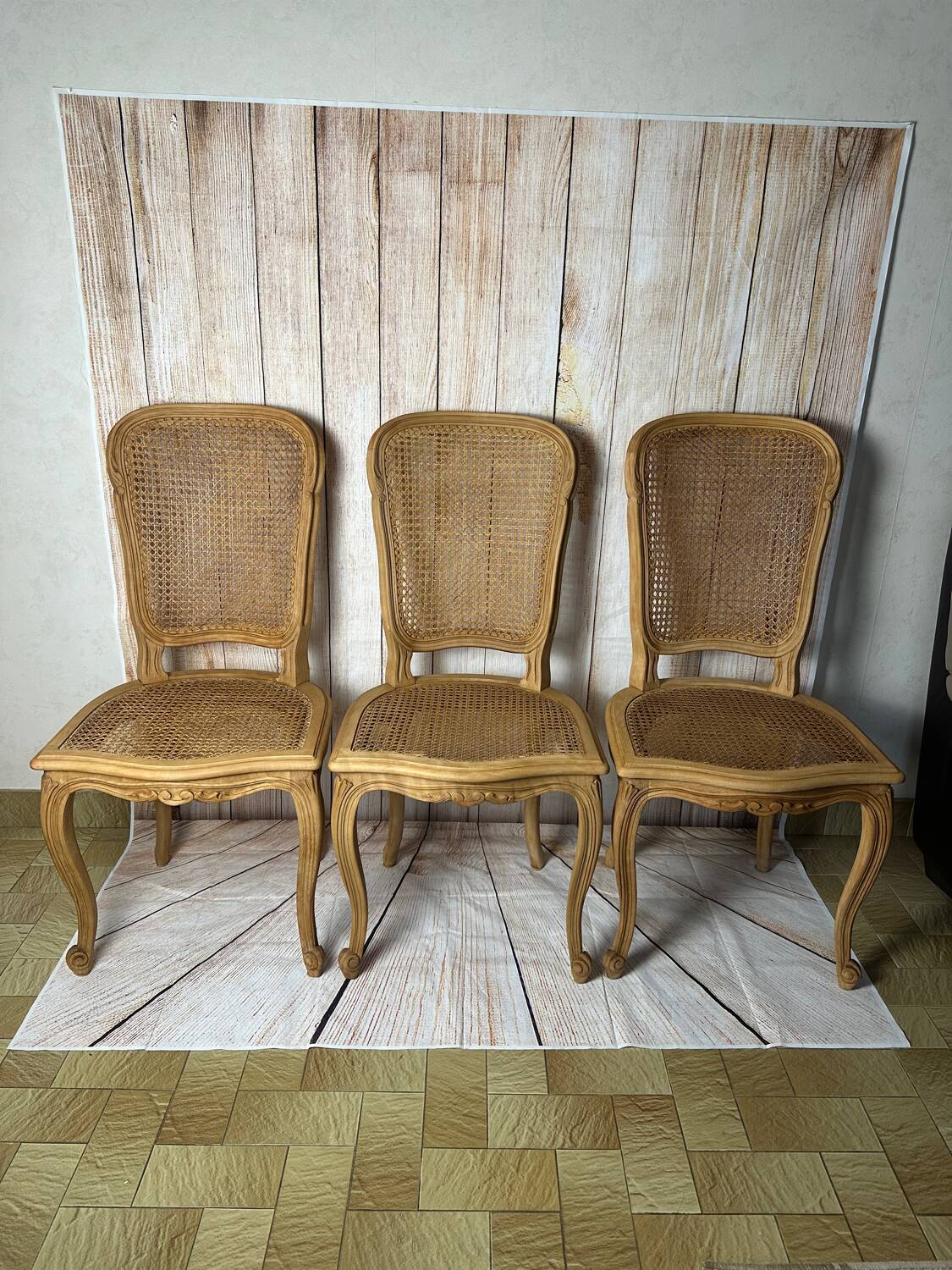 Set of 3 antique caned chairs – Louis XV style