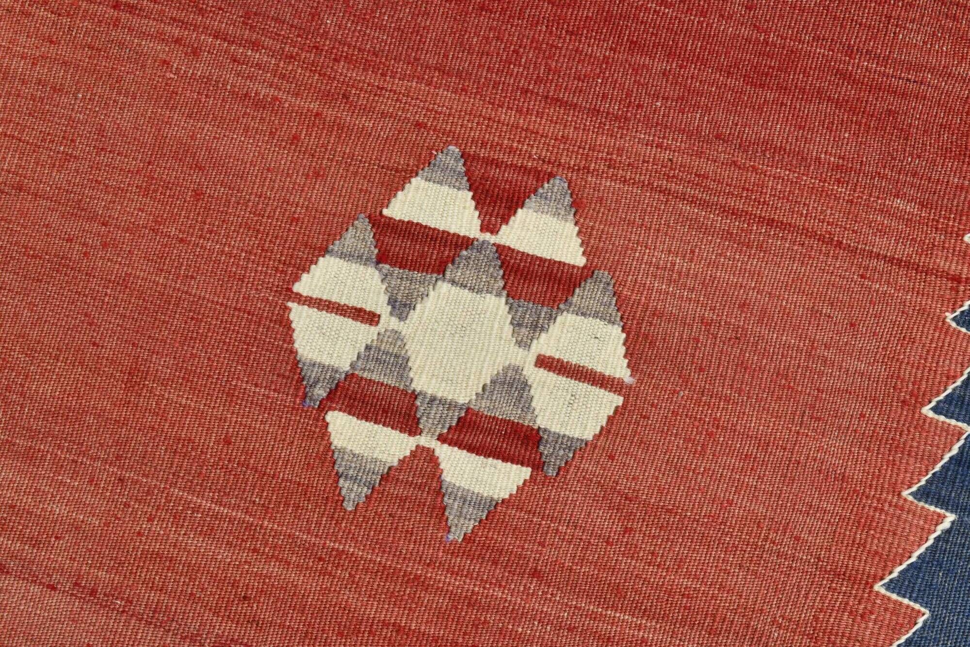 5x10 Blue and Red Vintage Kilim Rug, Handwoven Wool Area Rug, 149x291Cm