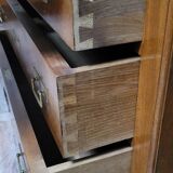 Rare Biedermeier guillotine secretary, made of walnut and marquetry.