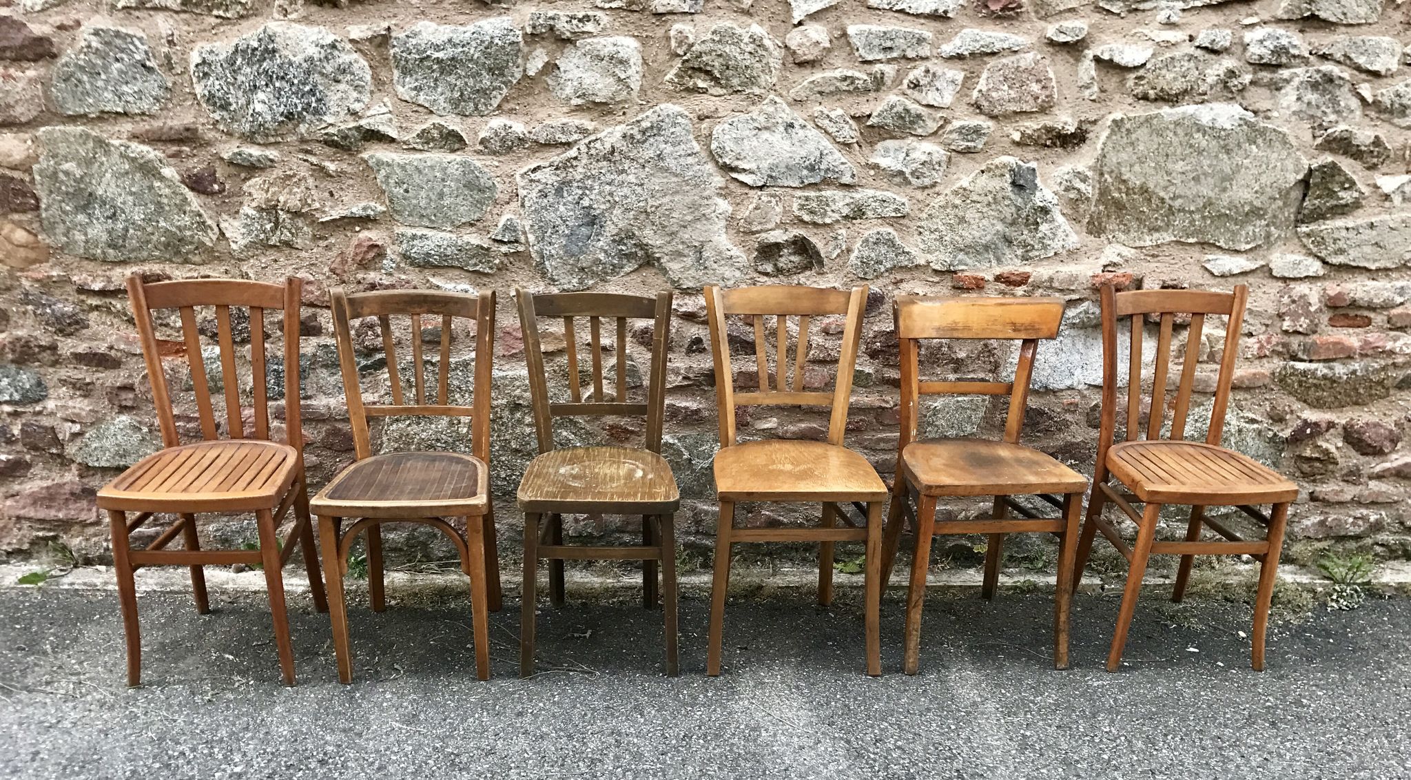 Set of 20 curved wooden bistro chairs