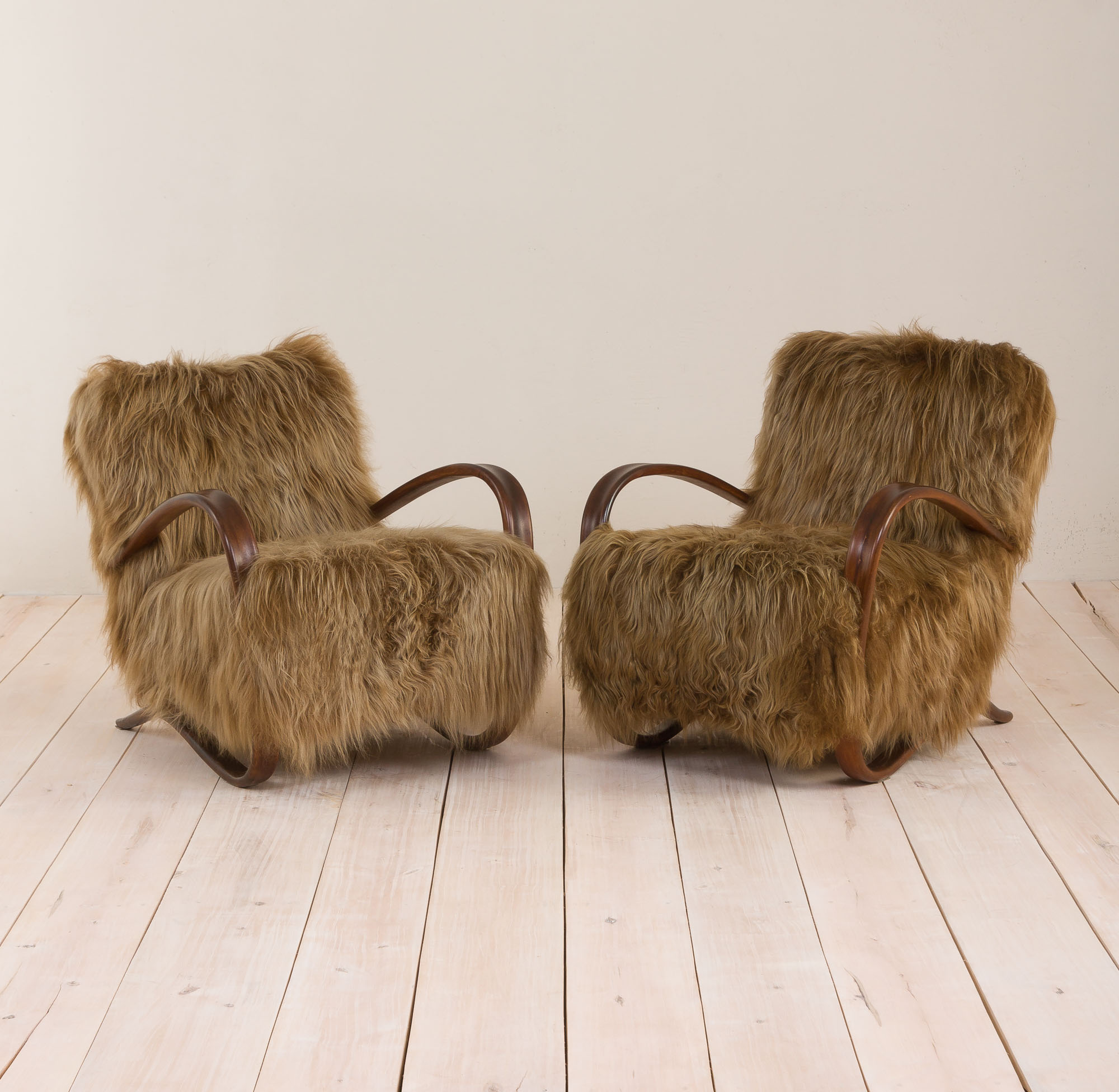 Halabala 269 lounge chair in long hair sheepskin