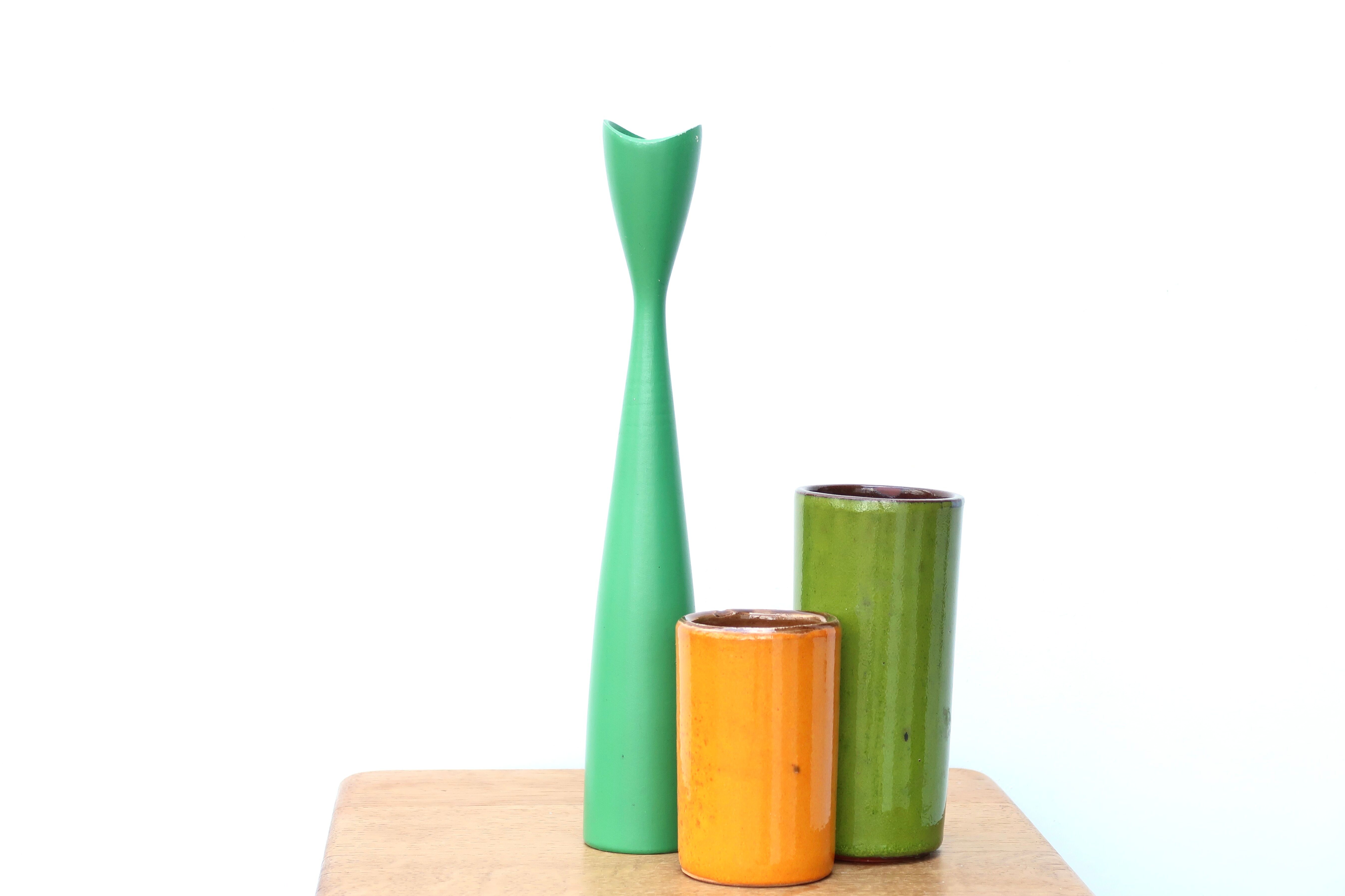 Scandinavian green vintage wooden candle holder