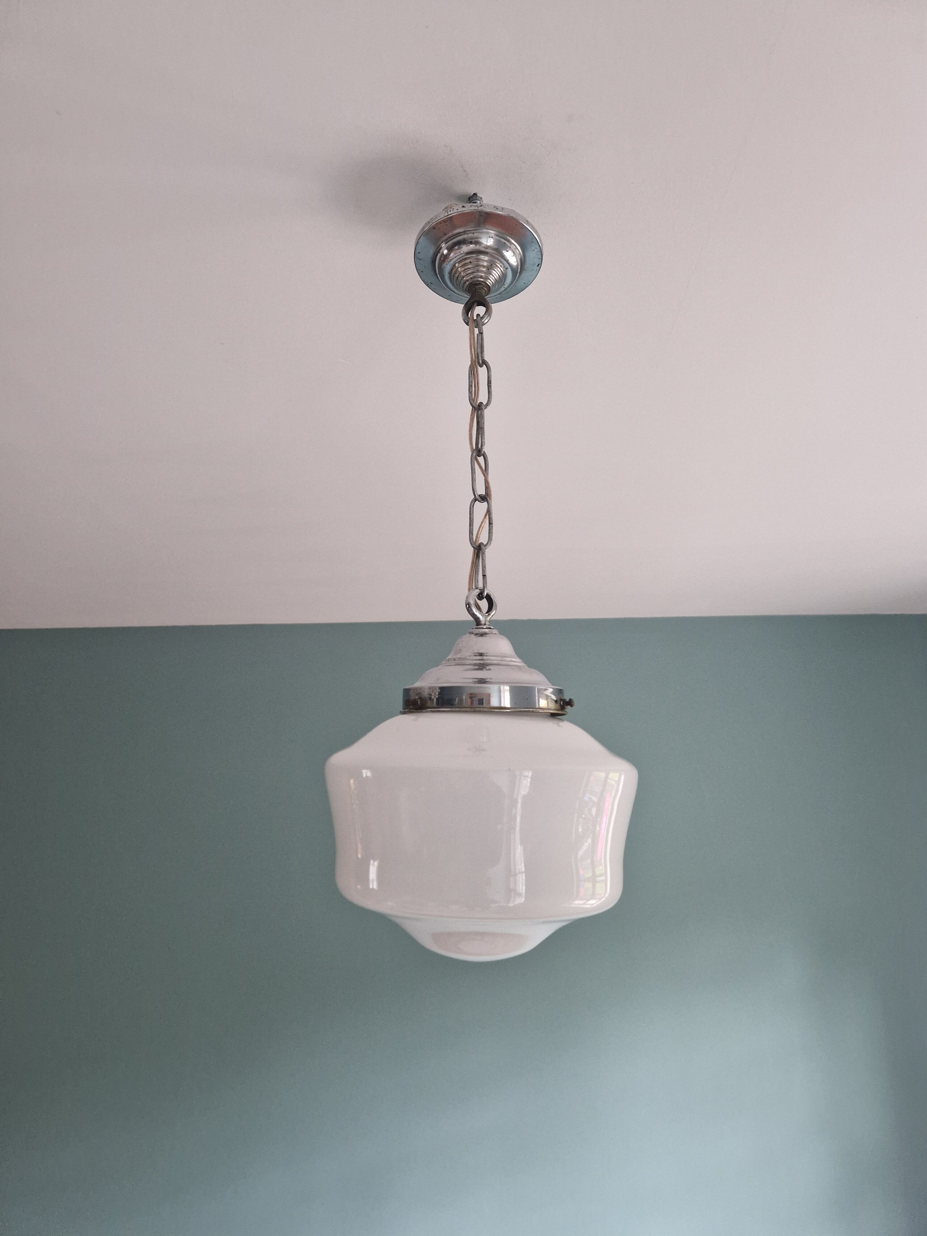 Art deco pendant lamp in white opaline, 1920s-30s