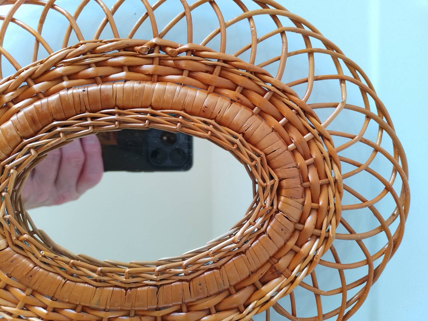 Woven rattan mirror