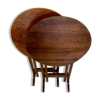 Pair of vendenges table in waxed oak