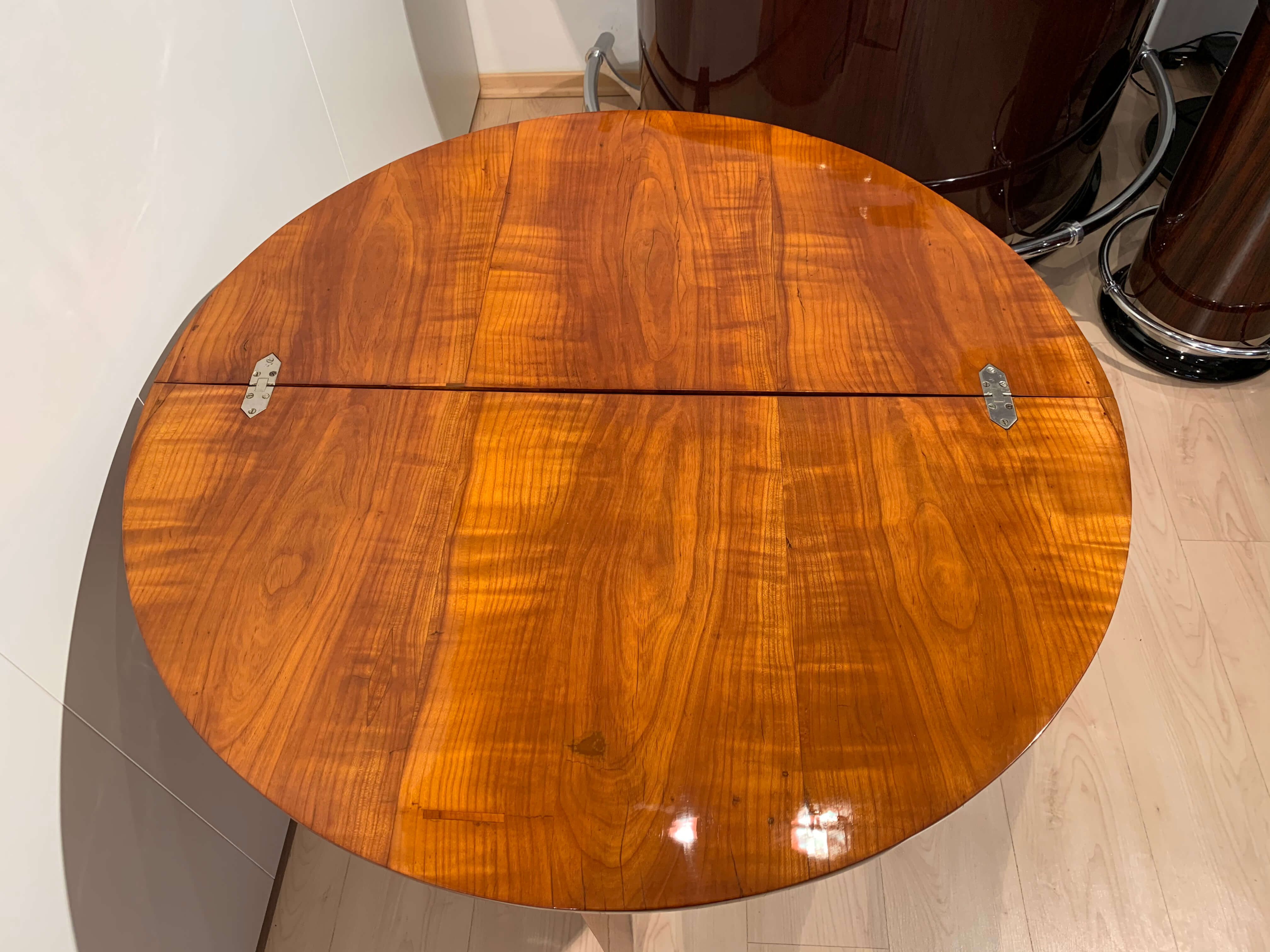 Biedermeier demi-lune fold-out table, cherry veneer, south germany, circa 1820