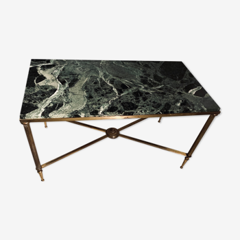 Brass coffee table and green marble 70 years
