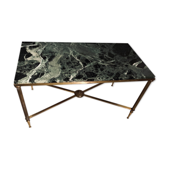 Brass coffee table and green marble 70 years
