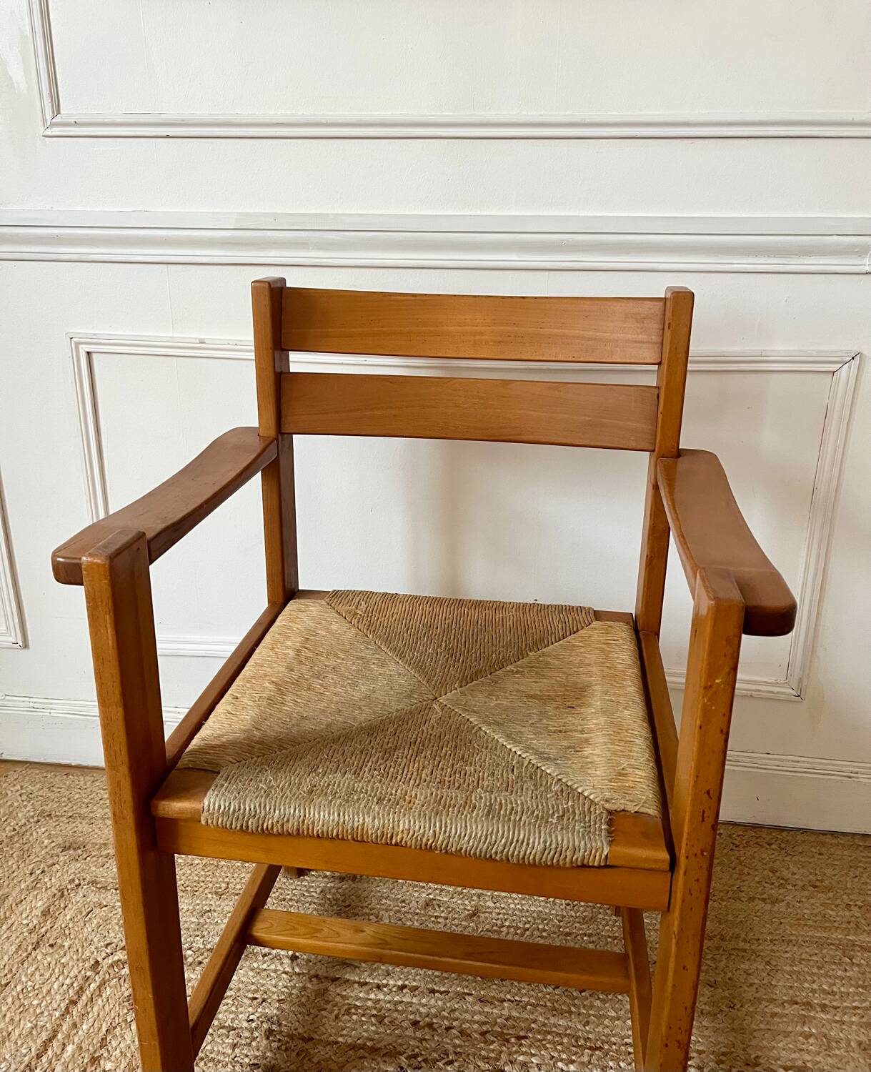 Armchair in elm and straw Maison Regain