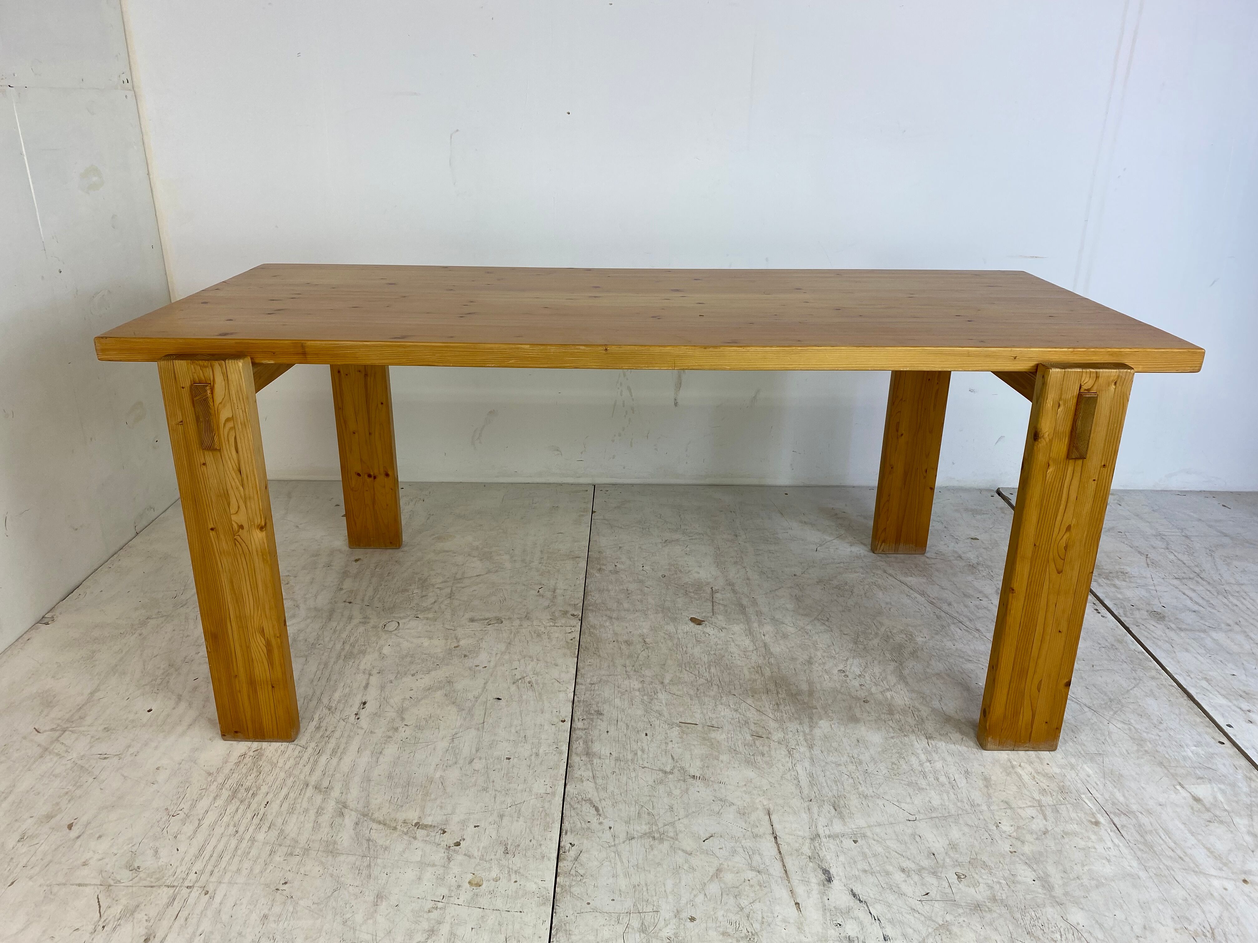Scandinavian modernist brutalist pine rectangular dining table, 1960s