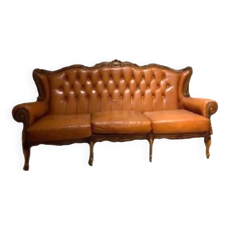 Louis XV padded leather sofa, baroque leather sofa