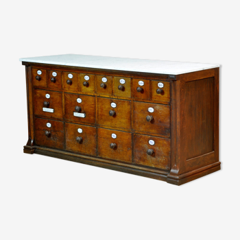 Apothecary Chest Of Drawers With Marble Top, 1930s
