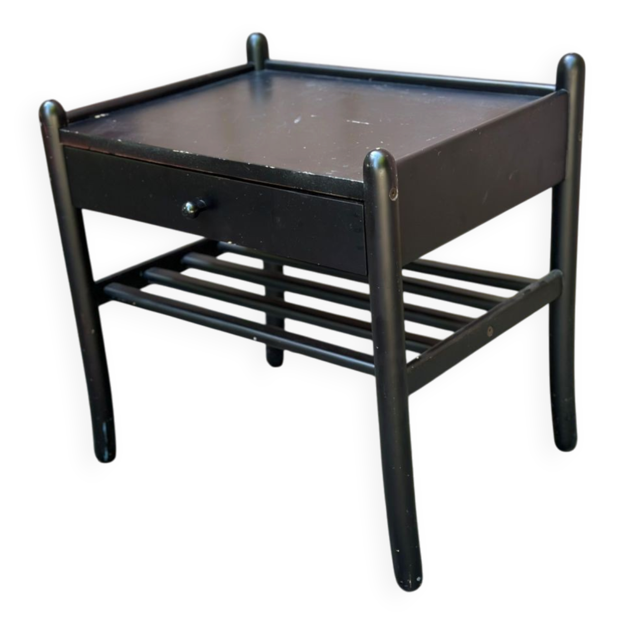 Vintage bedside table from the 1980s in black wood.