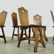 Chaises de salle à manger en chêne vintage brutaliste faites à la main, années 1930