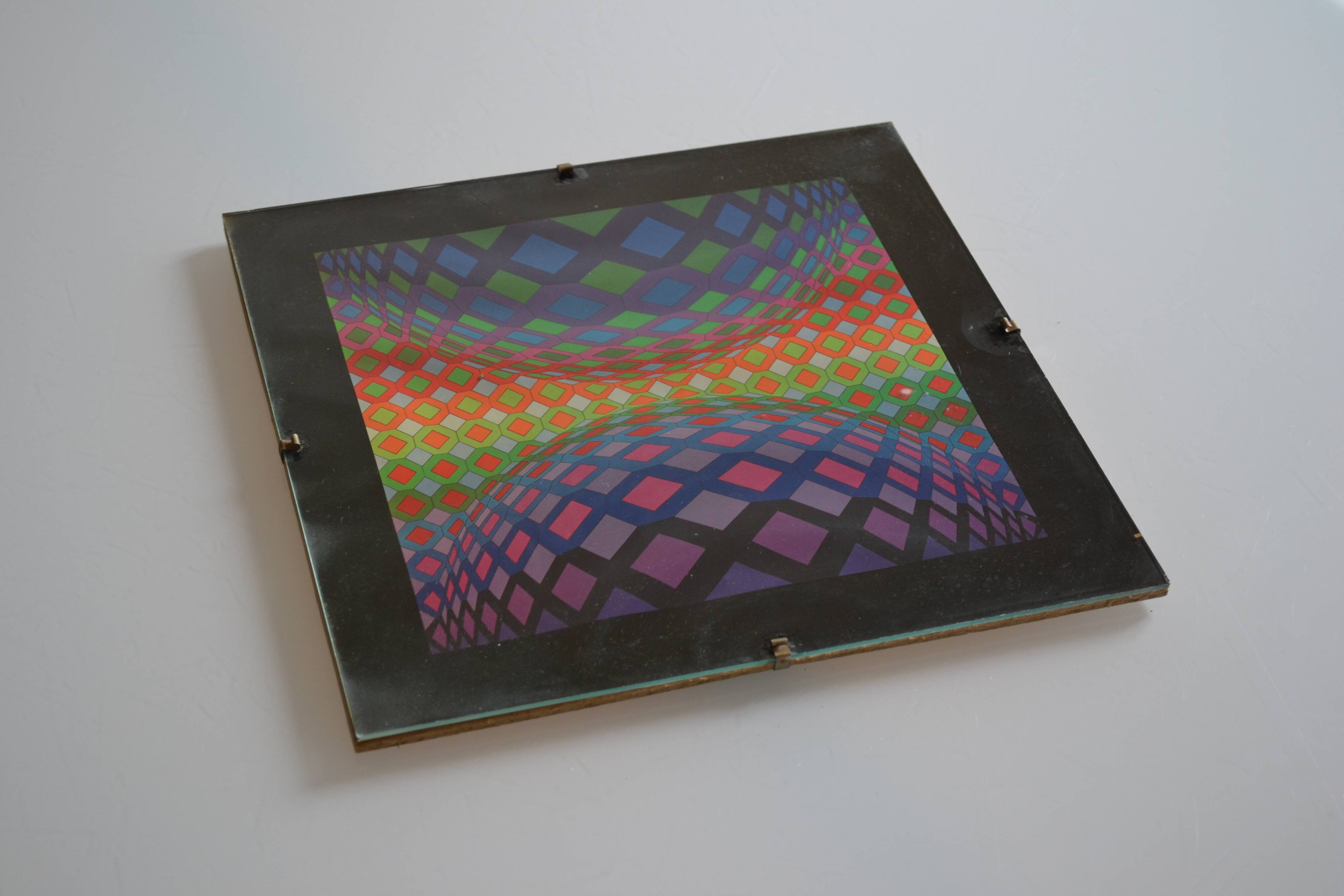 Vintage serigraph by Victor Vasarely, framed and under glass, 27 x 27 cm.