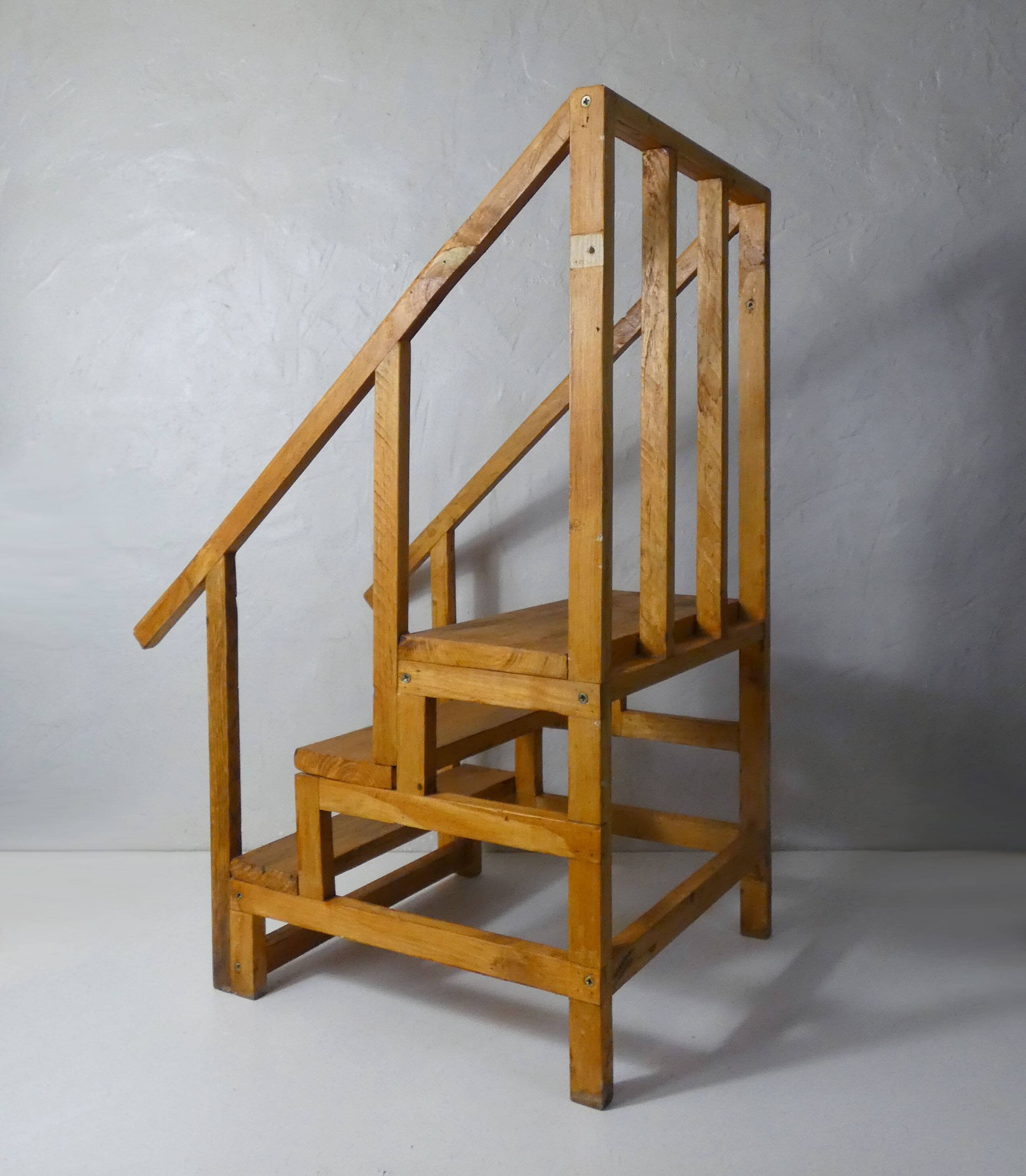 vintage wooden library staircase