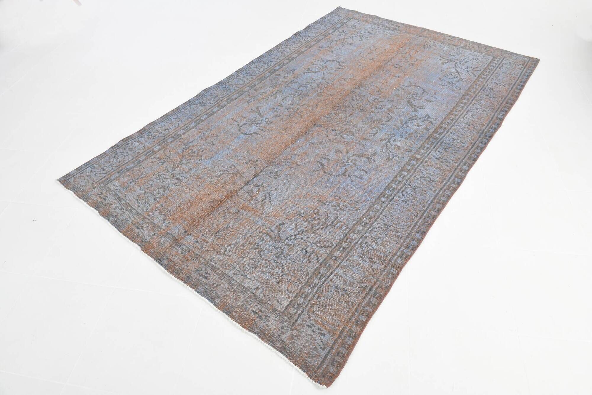 Slate Blue & Taupe Decorative Turkish Vintage Carpet Rug, 176x279 Cm