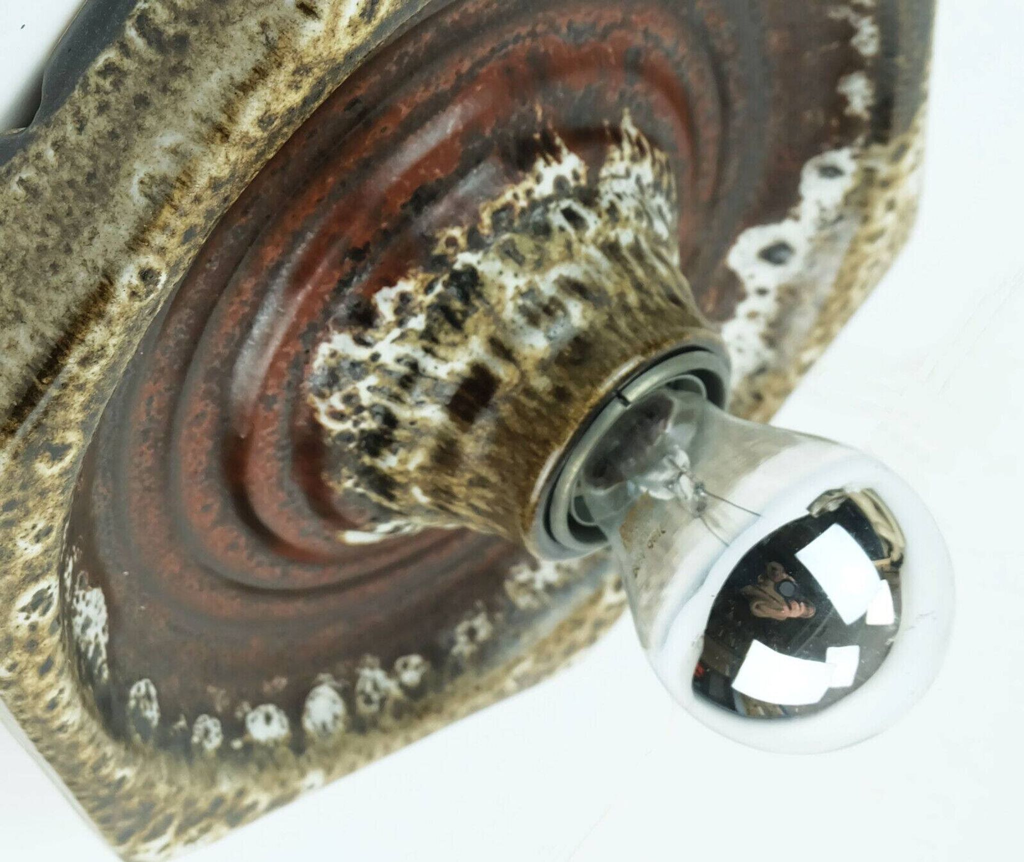 1 of 2 hexagonal mid century ceramic sconces wall lamps 1960s 1970s lava drip glaze beige brown