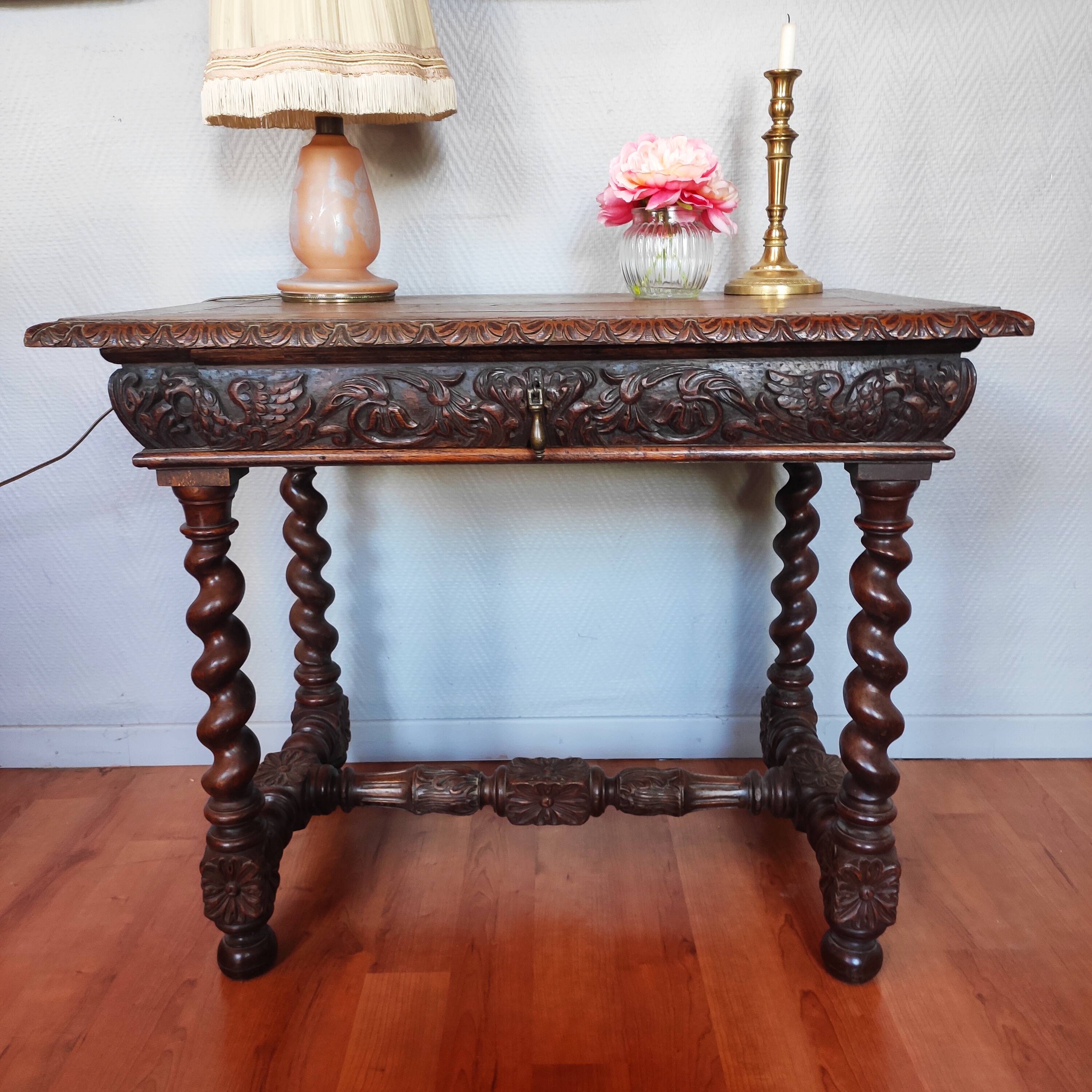 Louis XIII style oak desk table