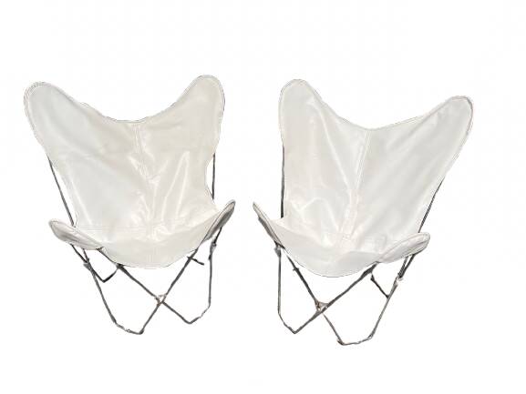 Pair of white leatherette butterfly chairs