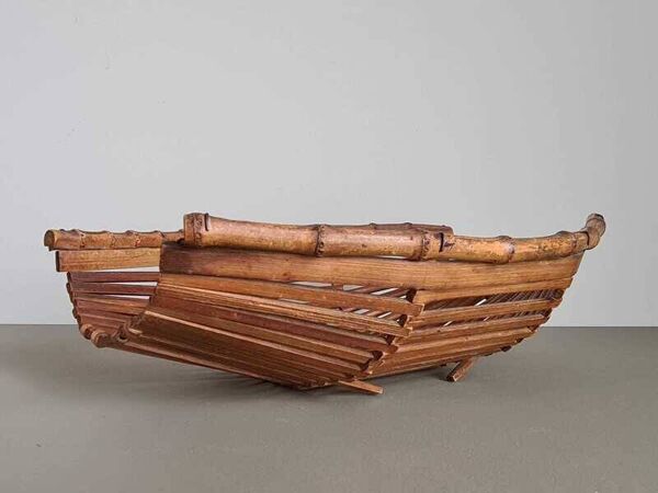 Panier bateau vintage français en bambou   Décor rustique