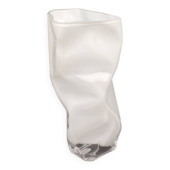 White tinted glass vase with crumpled effect