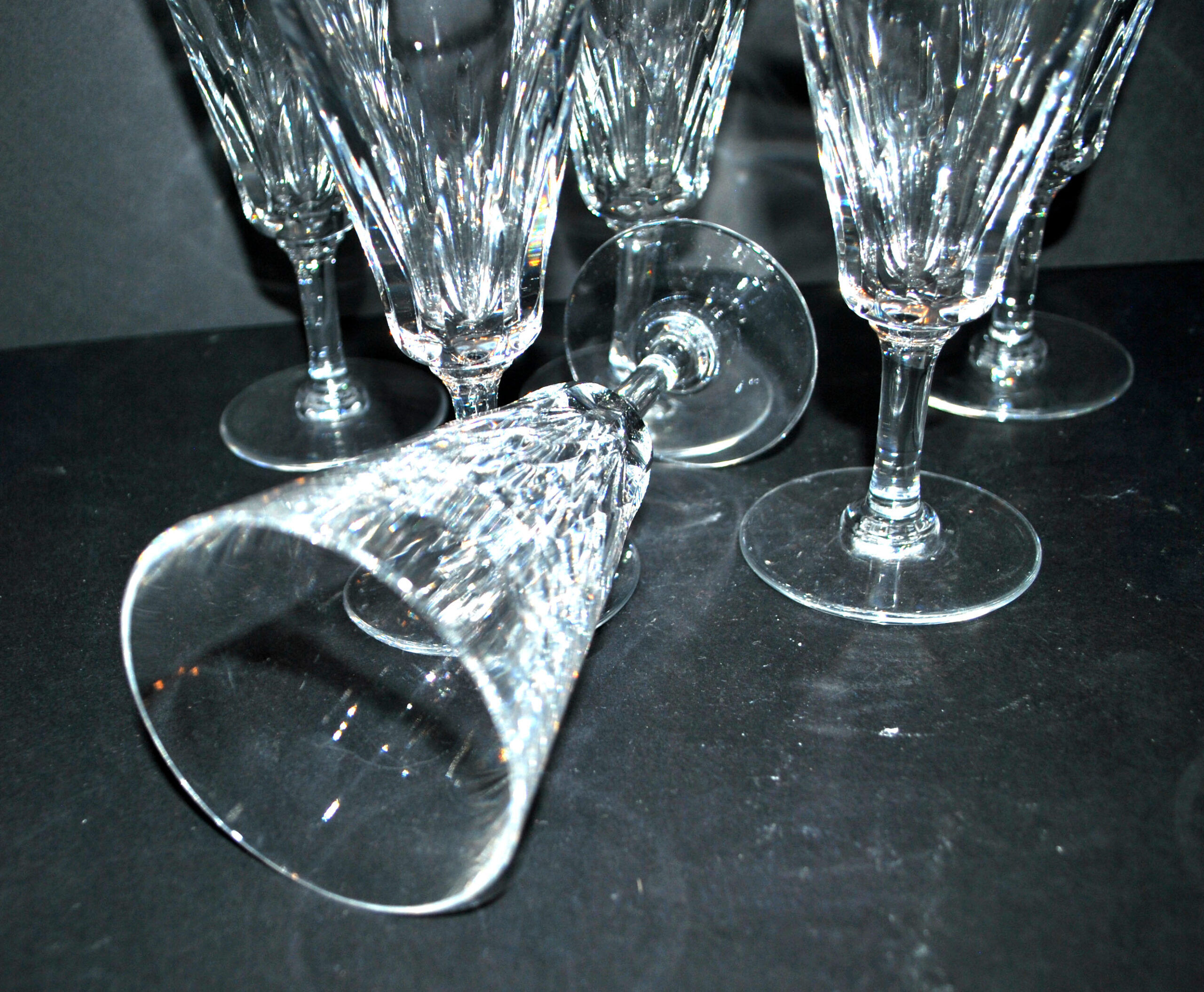 Baccarat set of 6 cut crystal champagne flutes, Carcassonne model, 1960