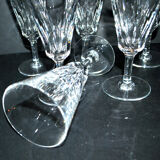 Baccarat set of 6 cut crystal champagne flutes, Carcassonne model, 1960