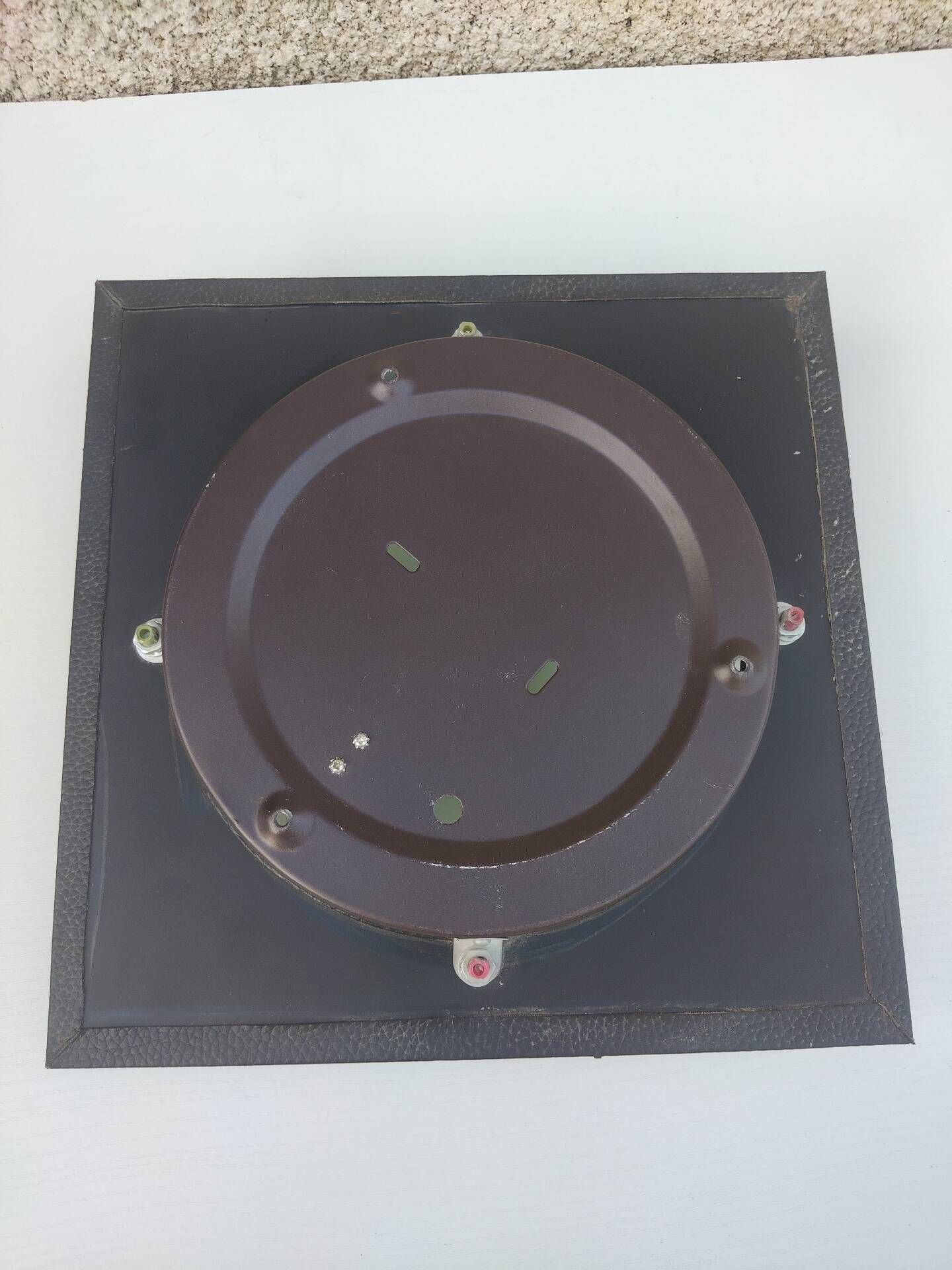 Wall light or ceiling light in frosted glass and leather-like material.