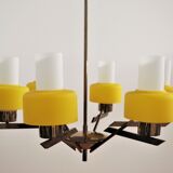 Vintage chandelier in brass and glass