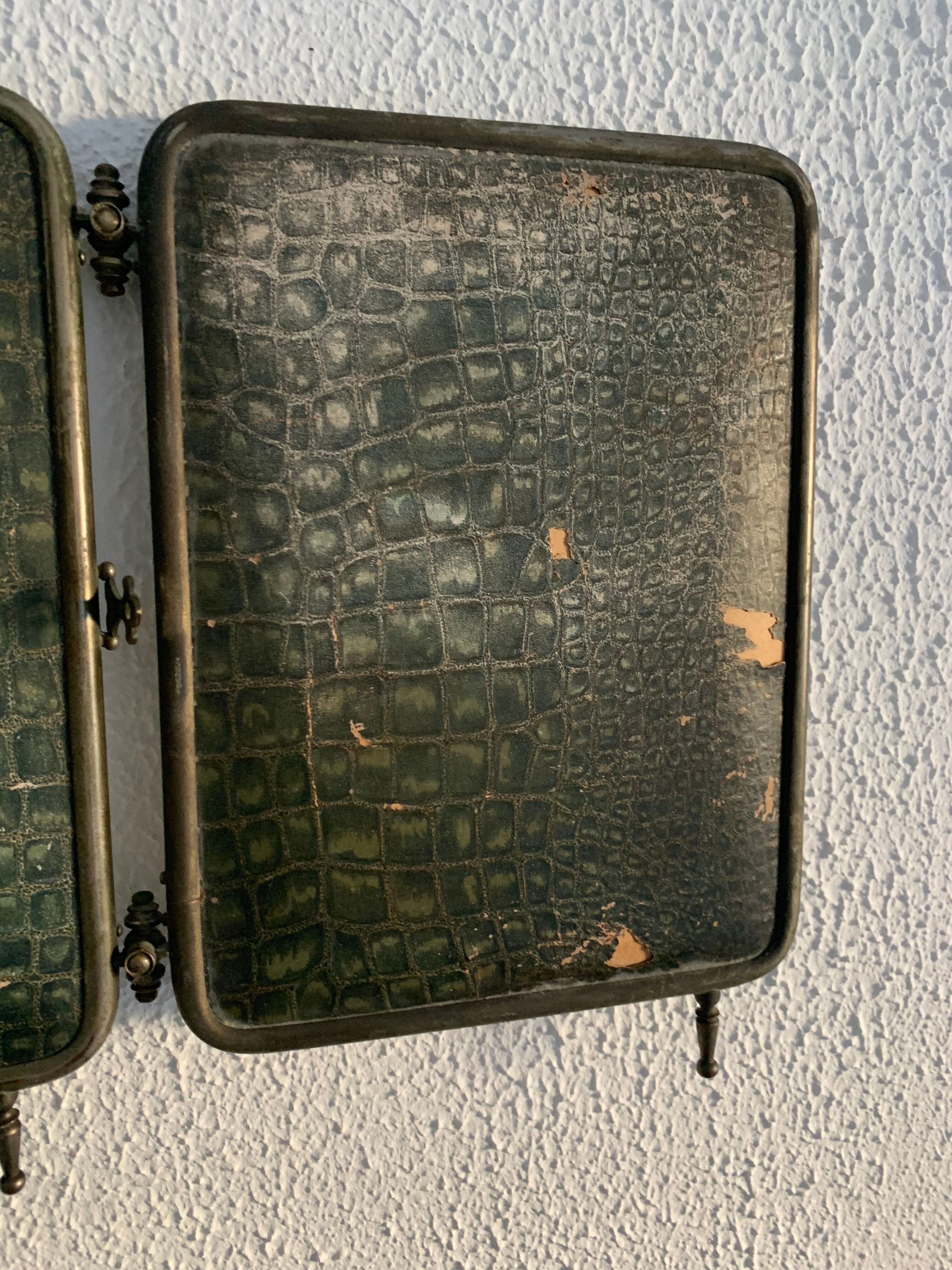 Vintage mirror 1930 triptych beveled barber crystal - 28 x 58 cm