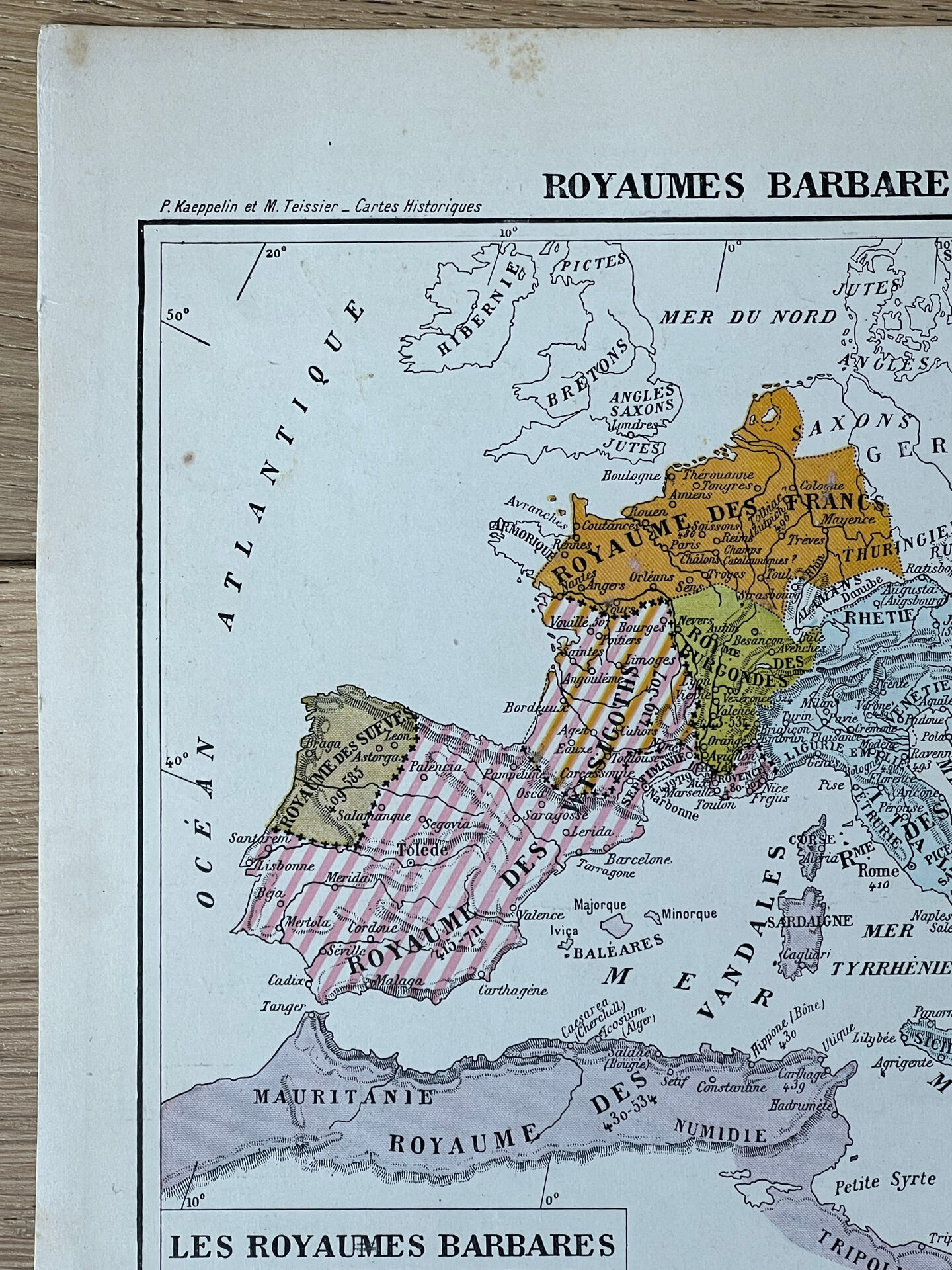 Historical map - Barbarian kingdoms and Merovingian Gaul - 27x37cm