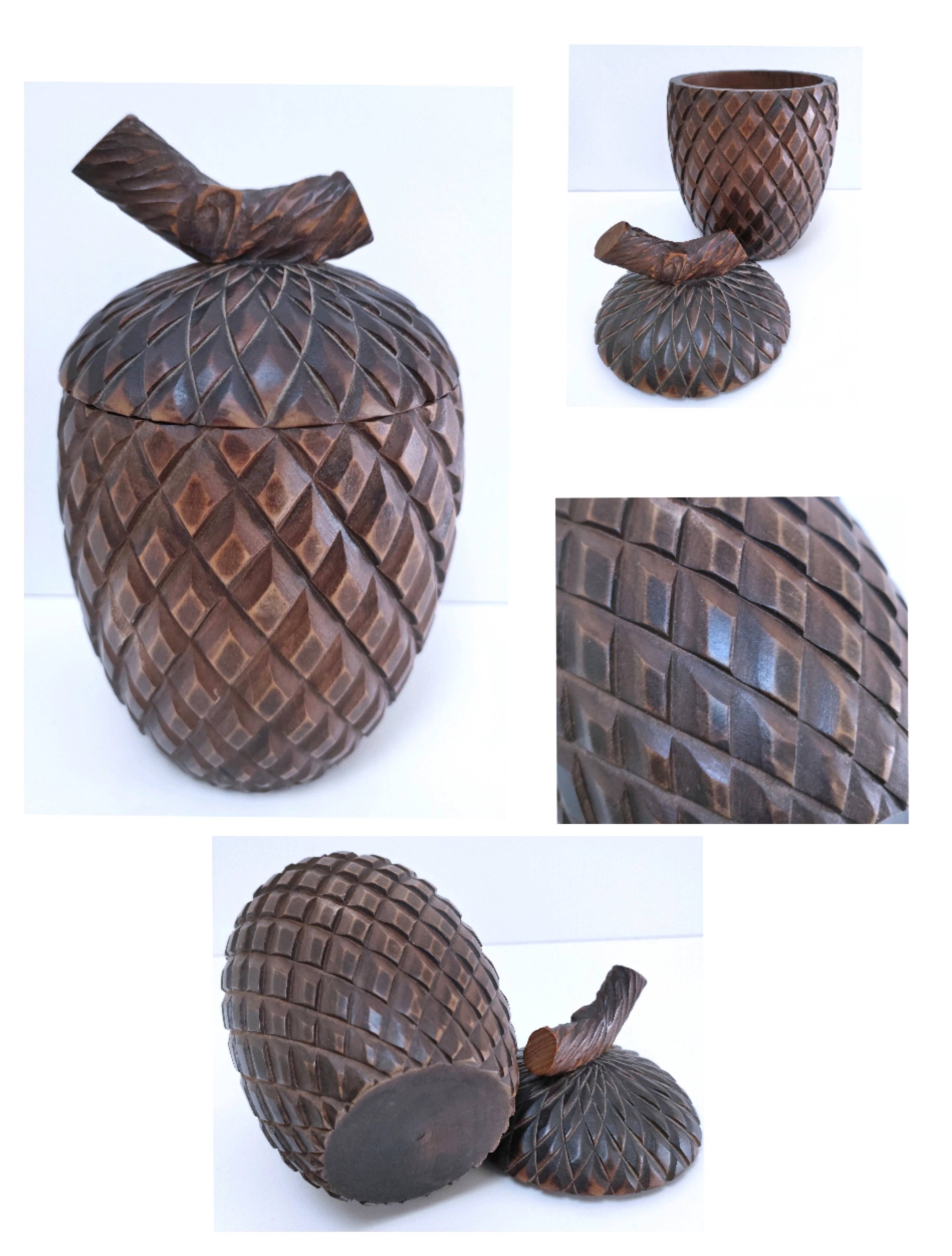 Solid vintage pine cone wood box