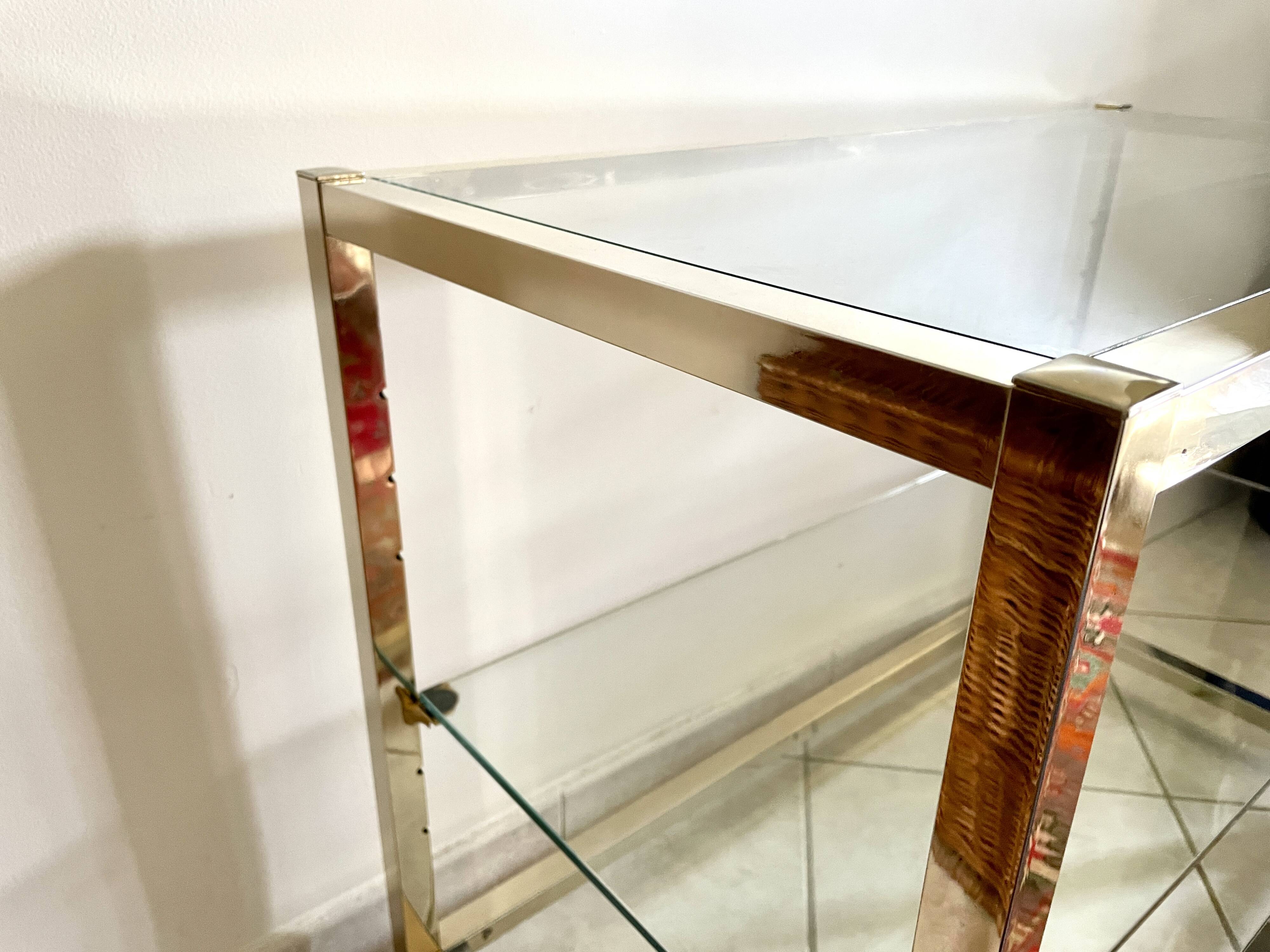 Coffee table with glass and gilded brass shelf France 1970