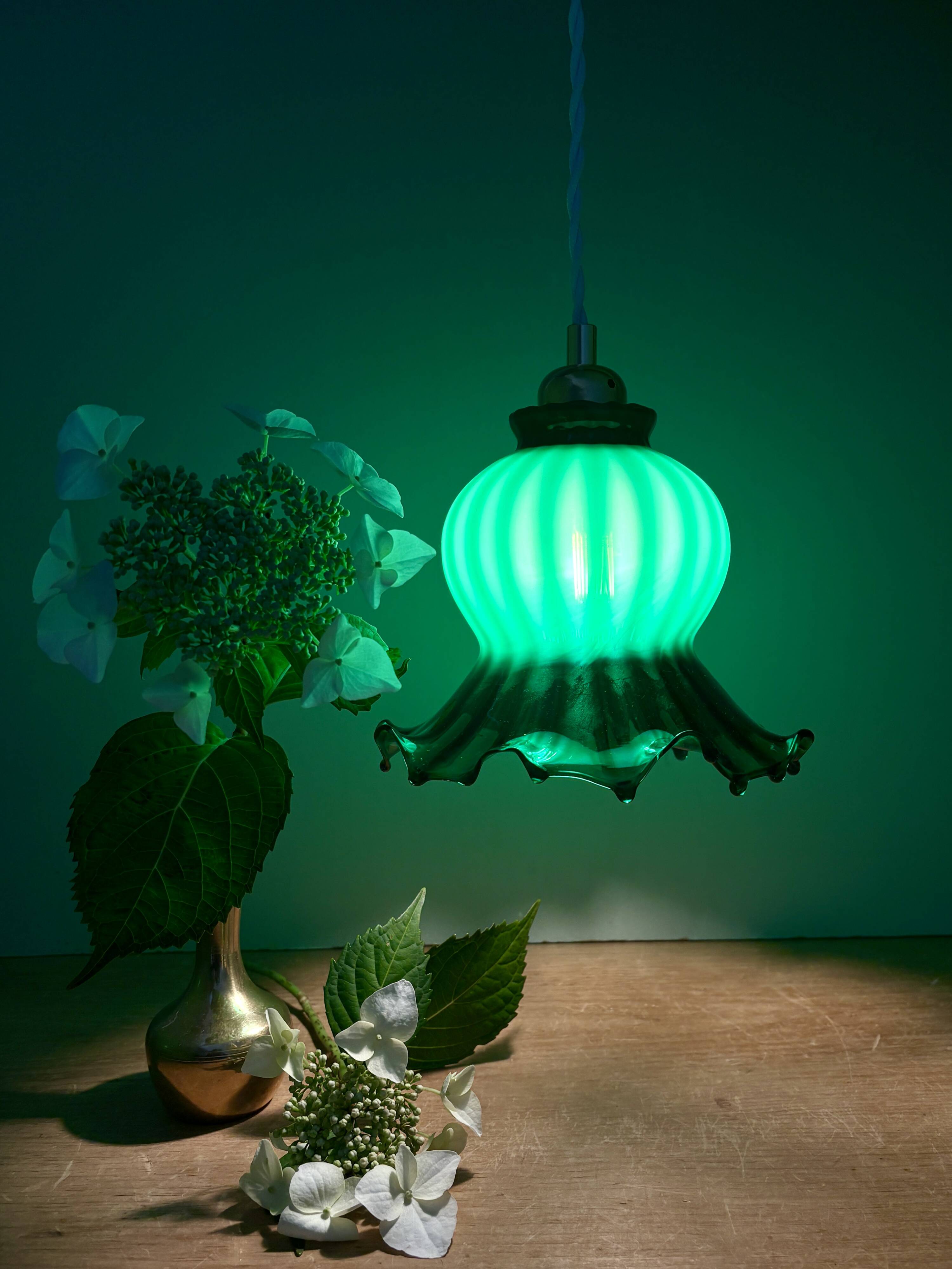 Vintage green glass tulip pendant light