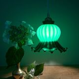 Vintage green glass tulip pendant light