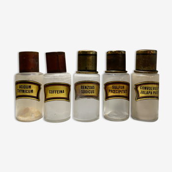 Suite of 5 small pharmacy jars / apothecary