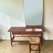 Vintage teak dressing table with mirror and drawers.