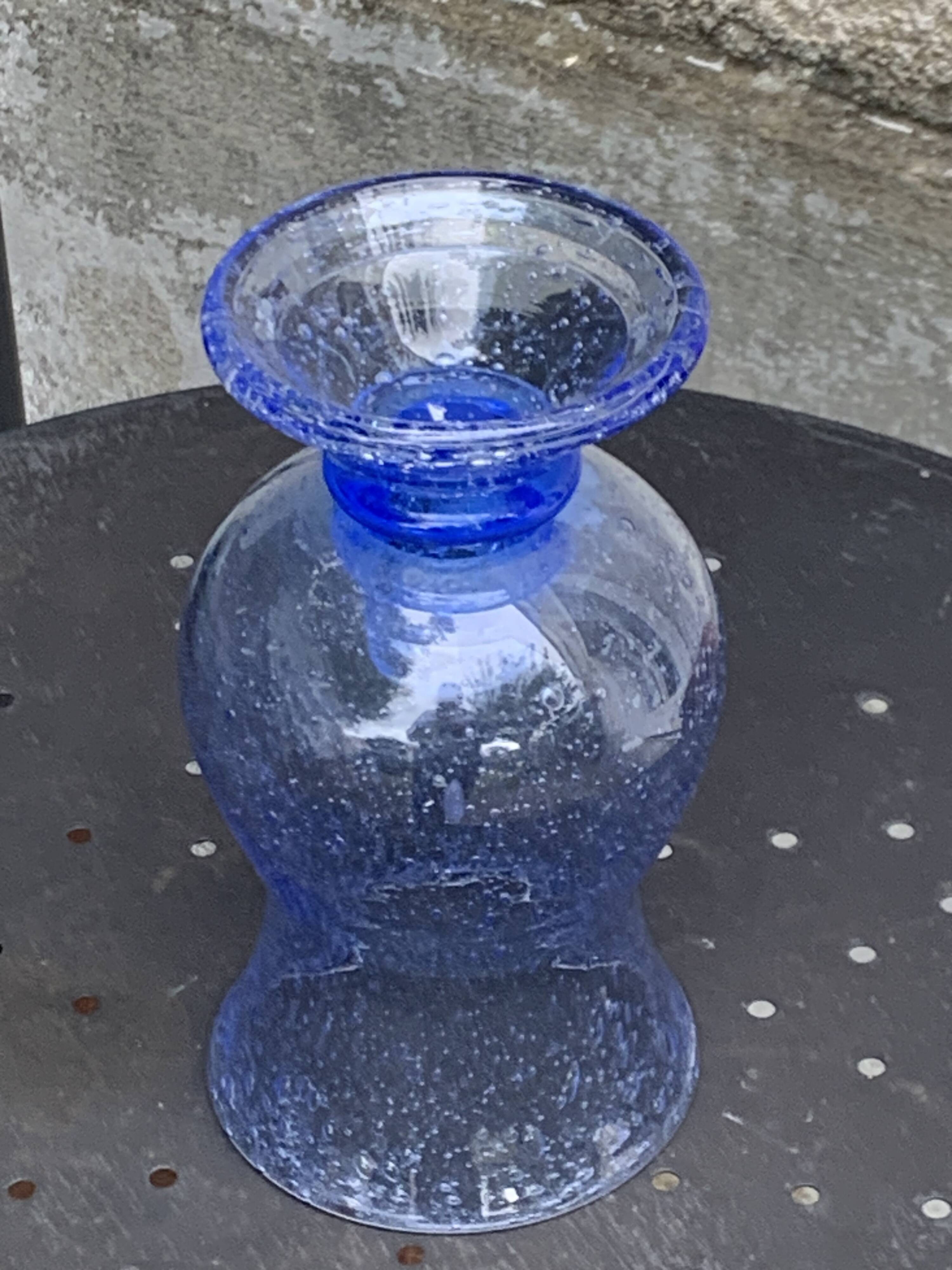Tealight holder, lavender blue blown glass candle holder from biot glassworks,