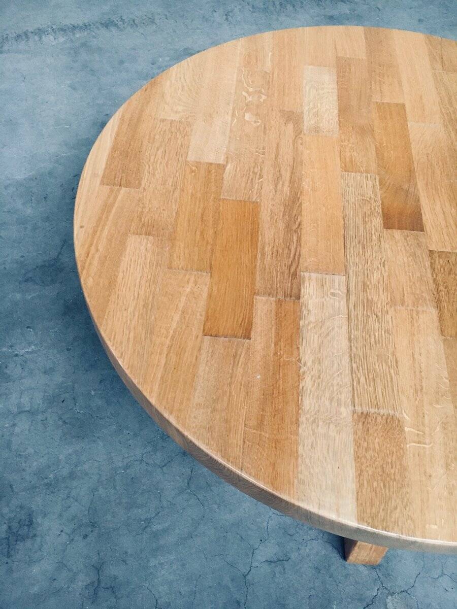 Brutalist Oak Round Coffee Table from Meubelfabriek Oisterwijk, Netherlands, 1960s