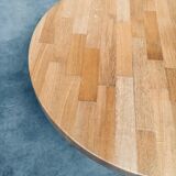 Brutalist Oak Round Coffee Table from Meubelfabriek Oisterwijk, Netherlands, 1960s