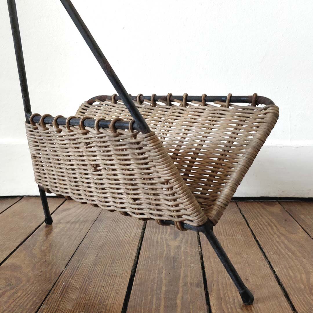 Wicker and metal magazine holder