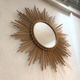 Old mirror soleil vintage in braided rattan 60