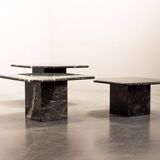 Italian Trio of Black Carrara Marble Side Tables with Oblique Angle, 1970s.
