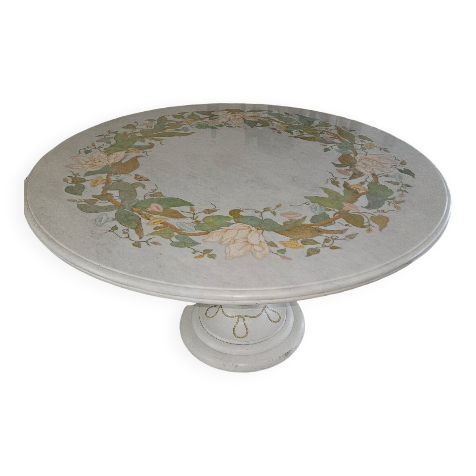 Round table with marble and marquetry