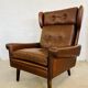 Vintage danish retro mid-century svend skipper cognac leather chair & stool 60s