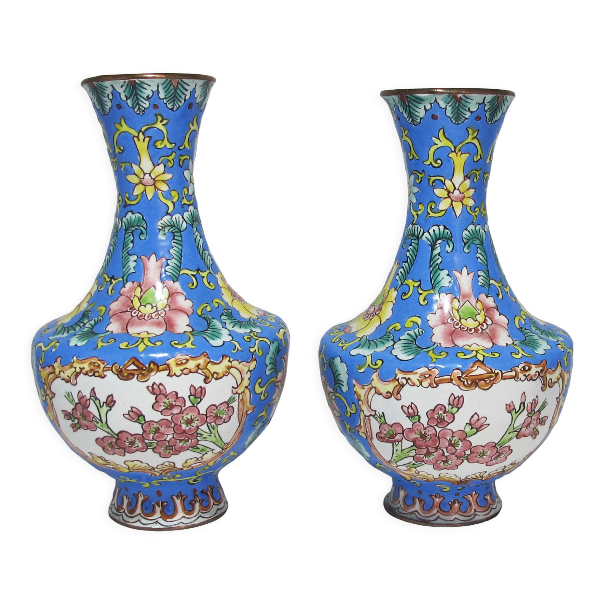 Pair of Chinese vases in enamelled bronze