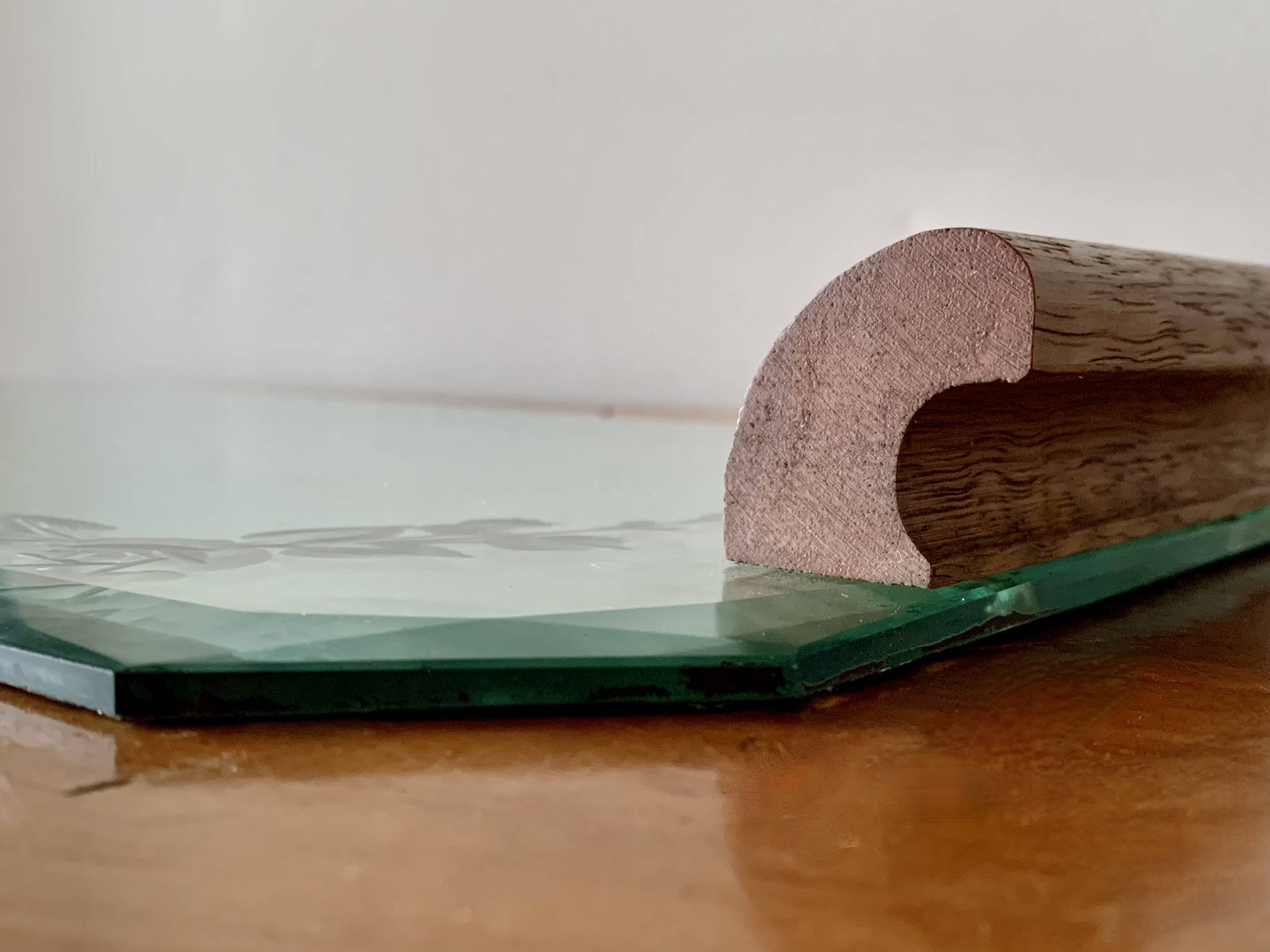 Art Deco mirrored tray with wooden handles